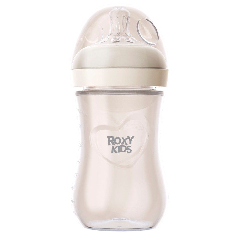 Изображение товара Бутылочка Roxy-kids стеклянная 240 мл с широким горлом и силиконовой соской (3+ мес.)