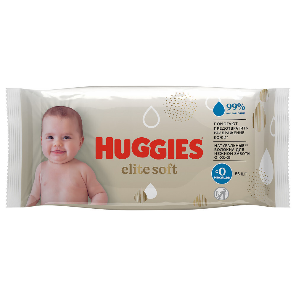 Изображение товара Влажные салфетки Huggies Elite Soft для новорожденных 56 шт