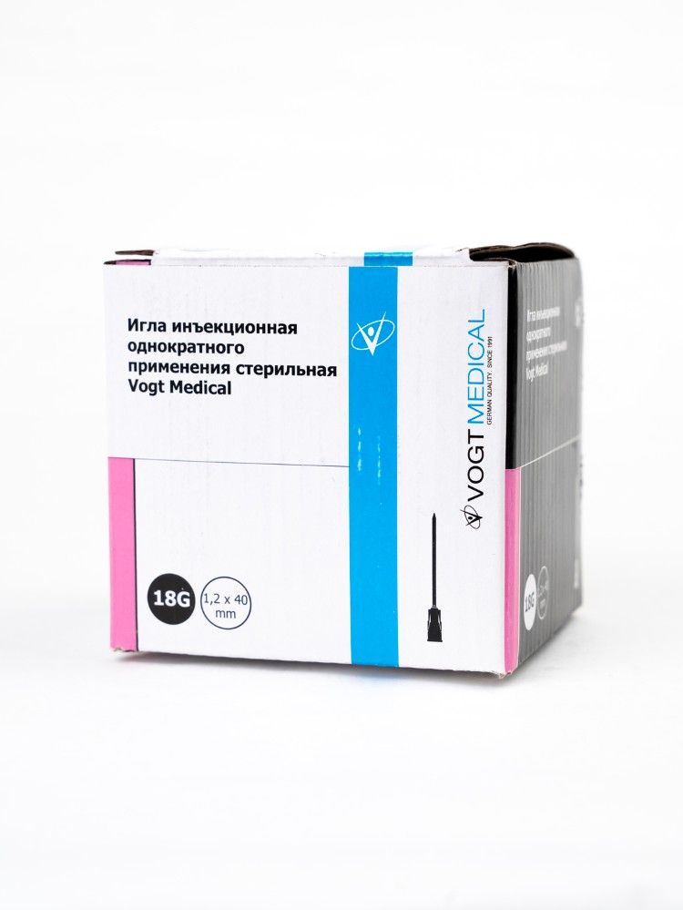 Изображение товара Иглы инъекционные стерильные однократного применения vogt medical 1,2х40 мм (18g) 100 шт. Изображение товара Иглы инъекционные стерильные однократного применения vogt medical 1,2х40 мм (18g) 100 шт.