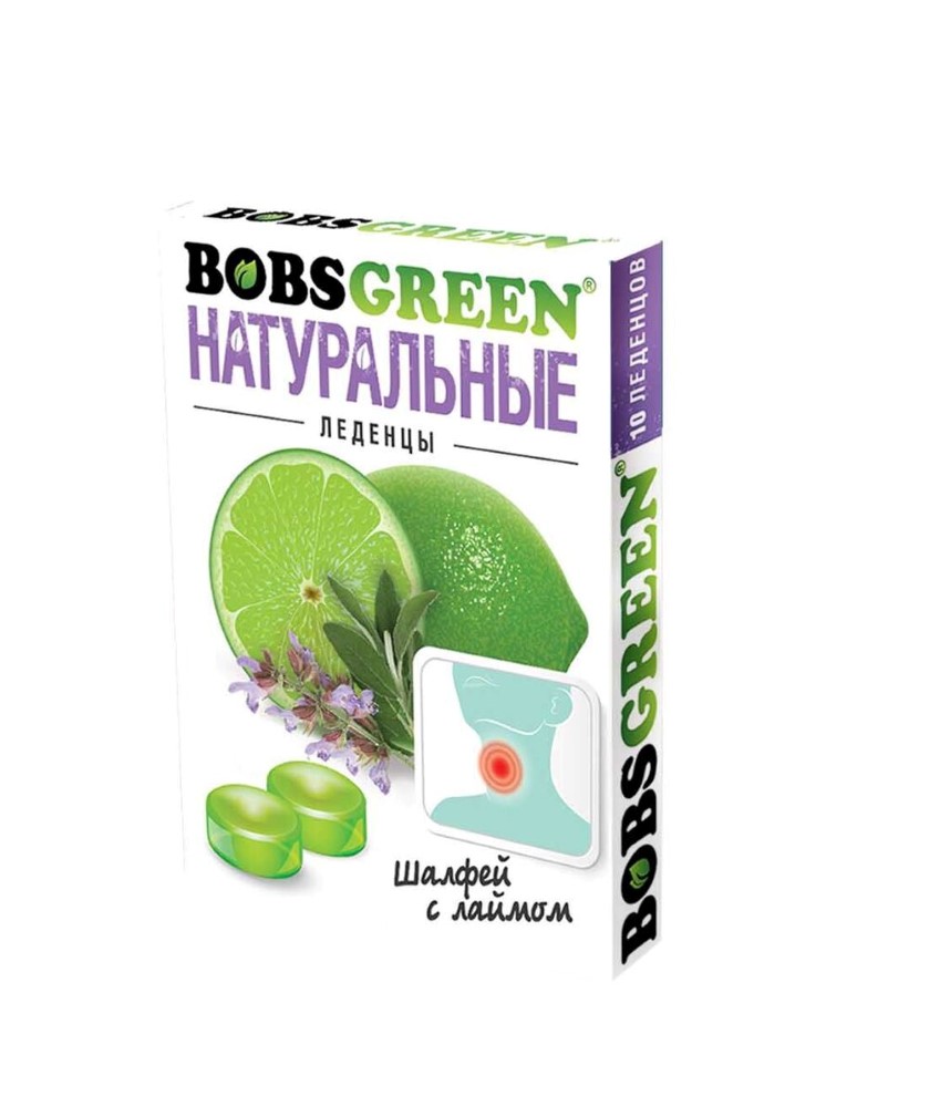 Bobsgreen карамель леденцовая со вкусом шалфея с лаймом 10 шт. таблетки  массой 3,5 г - цена 144.50 руб., купить в интернет аптеке в Опочке  Bobsgreen карамель леденцовая со вкусом шалфея с лаймом