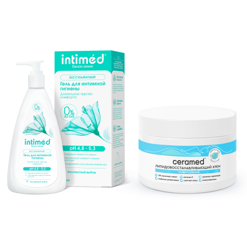 Изображение товара Набор Intimed + Ceramed: интимный гель длительное чувство комфорта + липидовосстанавливающий крем