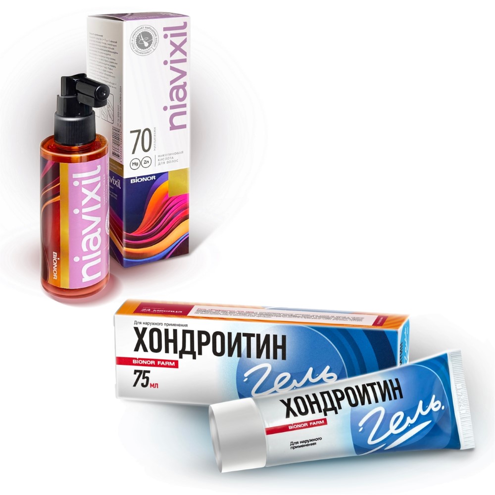 Изображение товара Набор НИКОТИНОВАЯ КИСЛОТА NIAVIXIL СЫВОРОТКА-СПРЕЙ ДЛЯ РОСТА ВОЛОС 70МЛ + ХОНДРОИТИН 75МЛ ГЕЛЬ