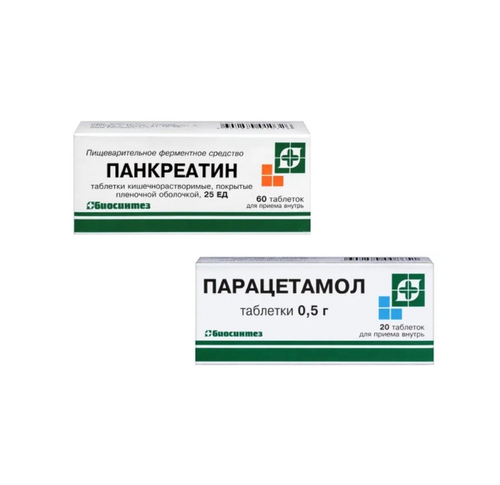 Изображение товара Набор Панкреатин таб 25Ед №60 (блистер) + Парацетамол таб 500мг №20