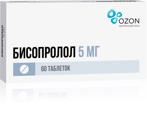 Бисопролол 5 мг 60 шт. таблетки, покрытые пленочной оболочкой инструкция по применению
