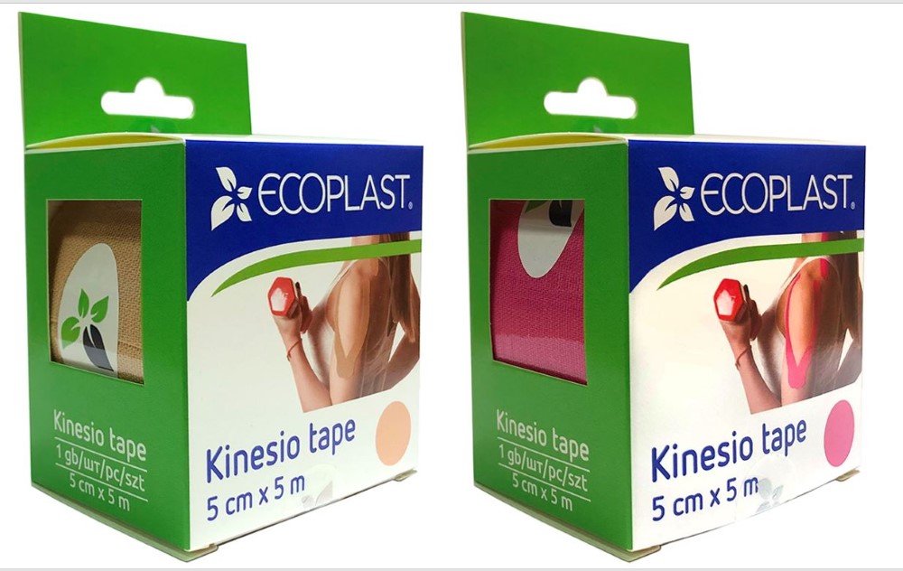 Изображение товара Набор из 2х уп. Ecoplast кинезио тейп 5смх5м: бежевый + розовый