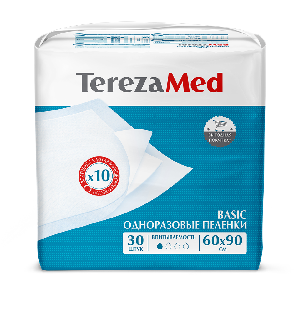 Изображение товара Terezamed пеленки одноразовые впитывающие 60x90 см, 30 штук