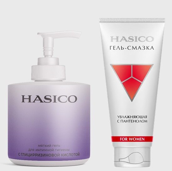 Изображение товара Набор из 2х средств HASICO: гель для интимной гигиены с глицирризиновой кислотой + ГЕЛЬ-СМАЗКА Д/ЖЕНЩИН 100МЛ