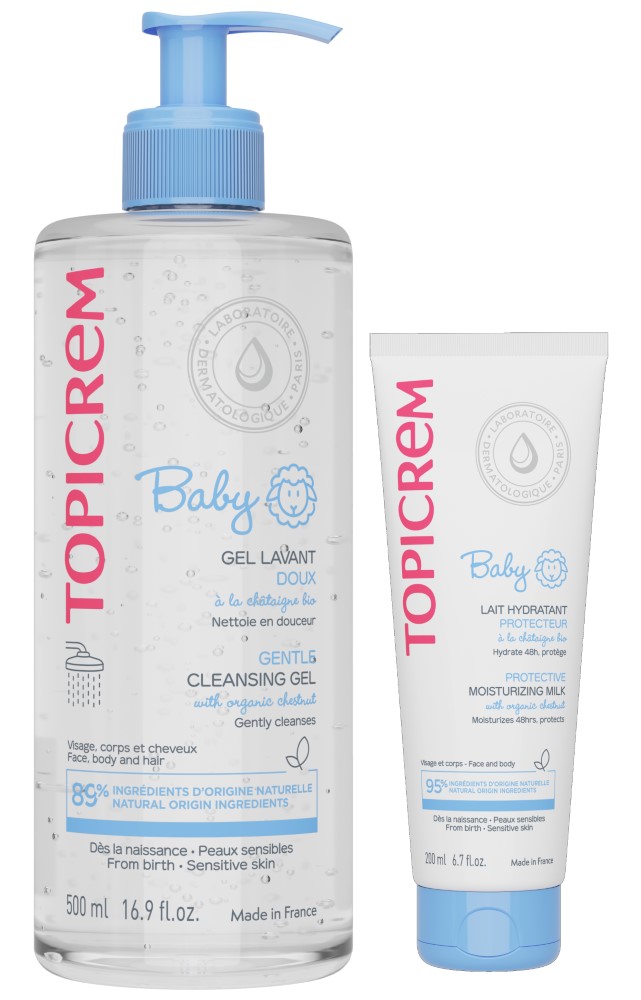 Изображение товара Набор Топикрем Baby гель нежный очищающий 500мл +  молочко защитное увлажняющее 200мл со скидкой