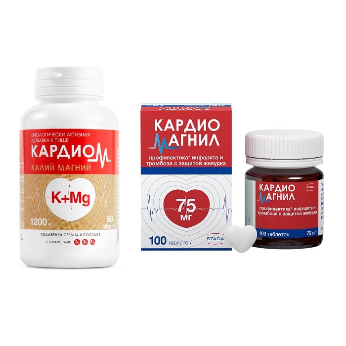 Изображение товара Набор продуктов для здоровья сердца КАРДИОМ Калий Магний №50 + Кардиомагнил 75 мг 100 шт  по специальной цене