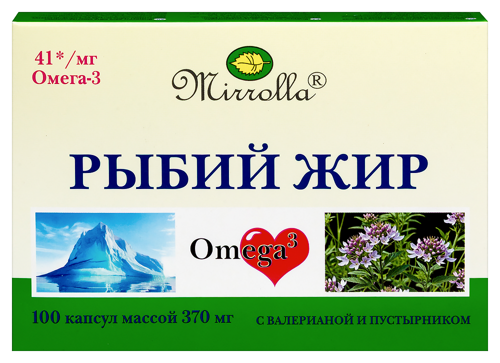 Изображение товара Мирролла рыбий жир с валерианой и пустырником 370 мг 100 капсул
