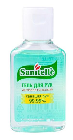Изображение товара Sanitelle антисептический гель для рук с алоэ и витамином е 50 мл