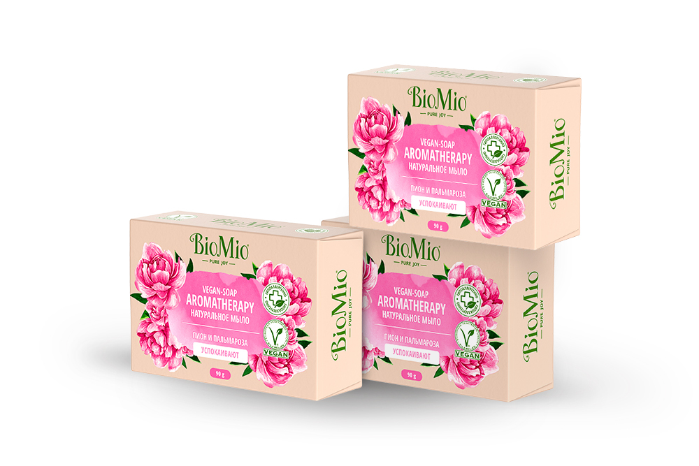 Изображение товара Набор 3=2 BIOMIO AROMATHERAPY МЫЛО НАТУРАЛЬНОЕ ПИОН И ЭФИРНОЕ МАСЛО ПАЛЬМАРОЗЫ