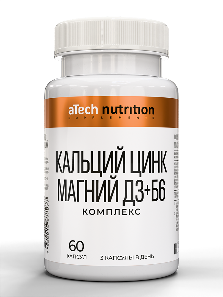Изображение товара Atech nutrition кальций цинк магний Д3+В6 60 капсул по 600 мг