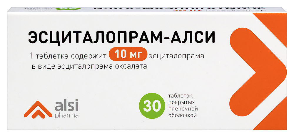 Эсциталопрам-алси 10 мг 30 шт. таблетки, покрытые пленочной оболочкой инструкция по применению