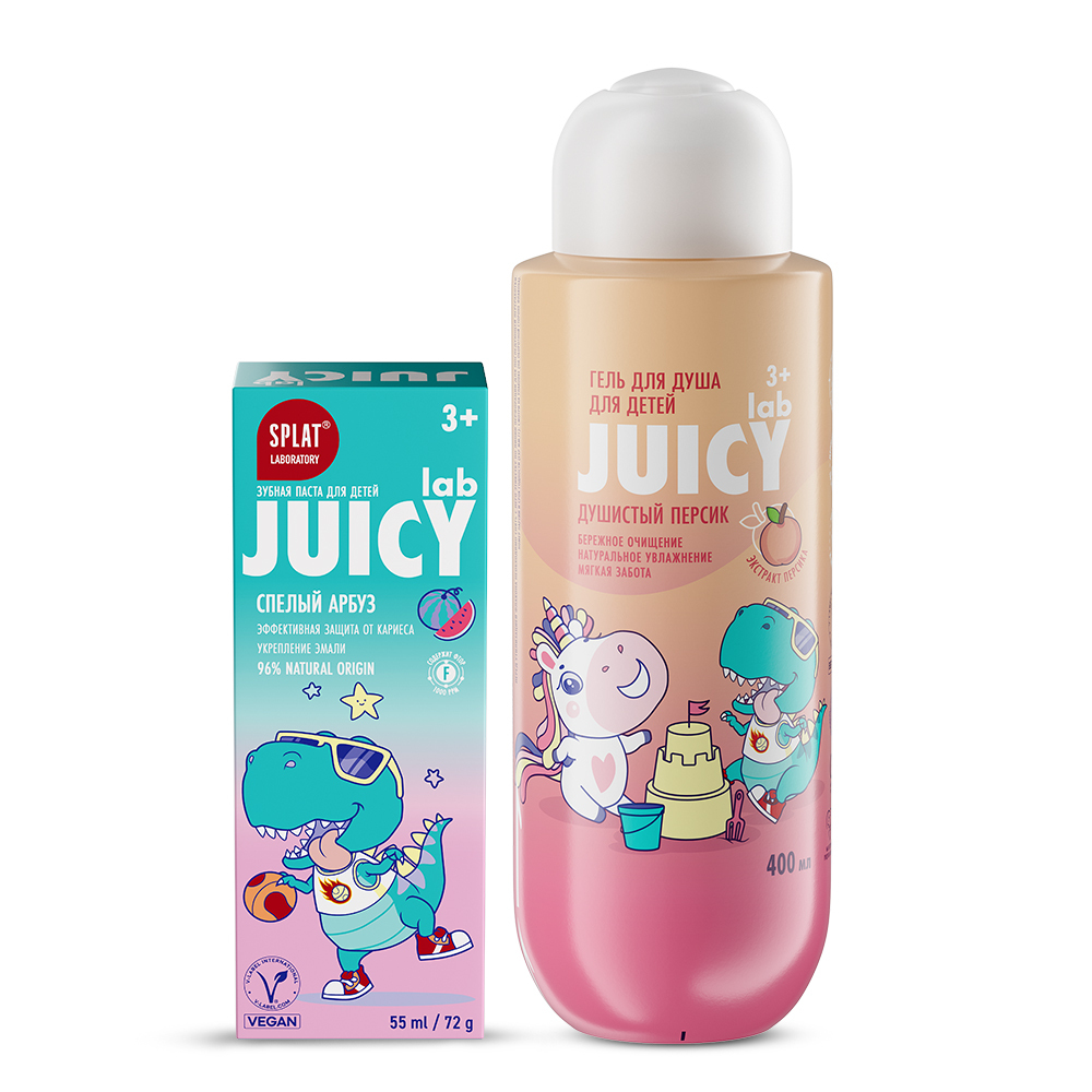 Изображение товара Набор JUICY LAB ЗУБНАЯ ПАСТА С ФТОРОМ СПЕЛЫЙ АРБУЗ + ГЕЛЬ ДЛЯ ДУША ДУШИСТЫЙ ПЕРСИК