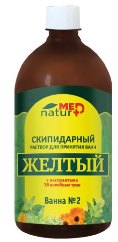 Изображение товара Желтый раствор скипидарный для принятия ванн с экстрактами 38 целебных трав 1000 мл