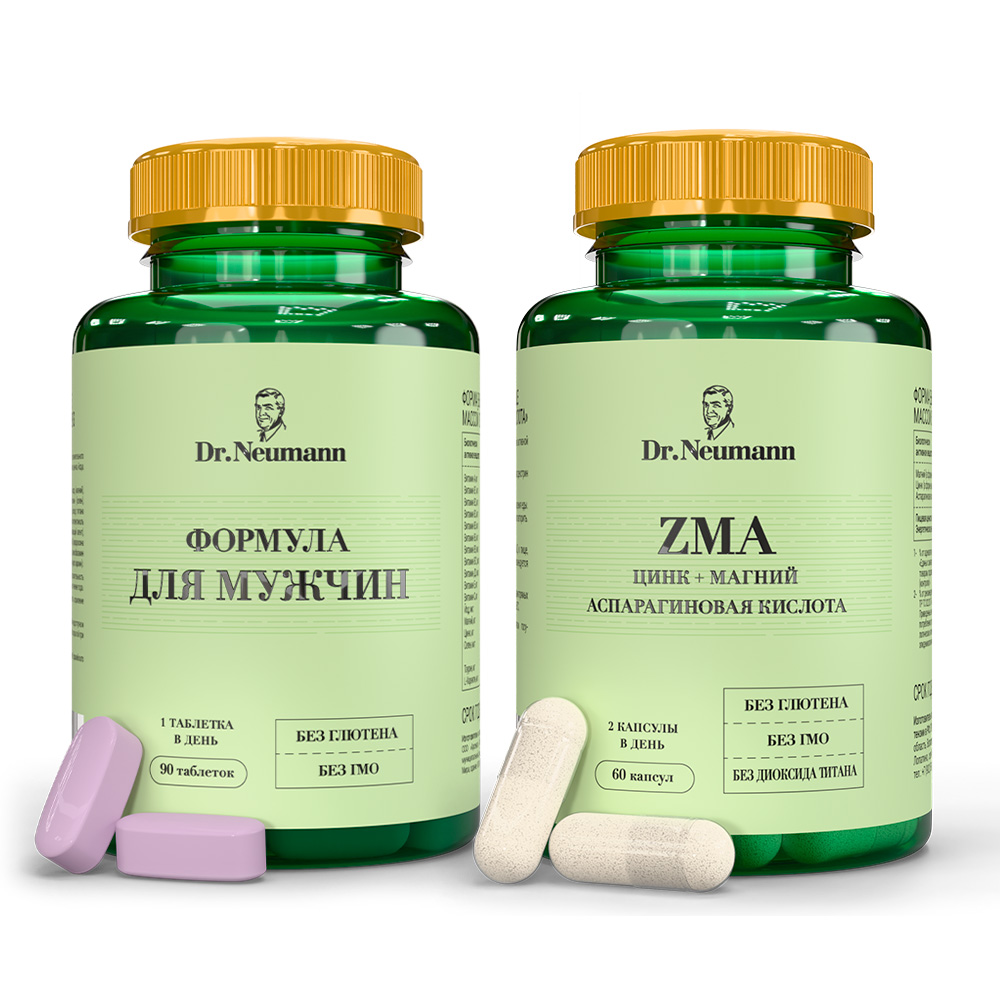 Изображение товара Набор Dr neumann комплекс формула для мужчин №90 табл + Dr neumann zma-цинк+магний+аспарагиновая кислота №60 капс со скидкой 20%
