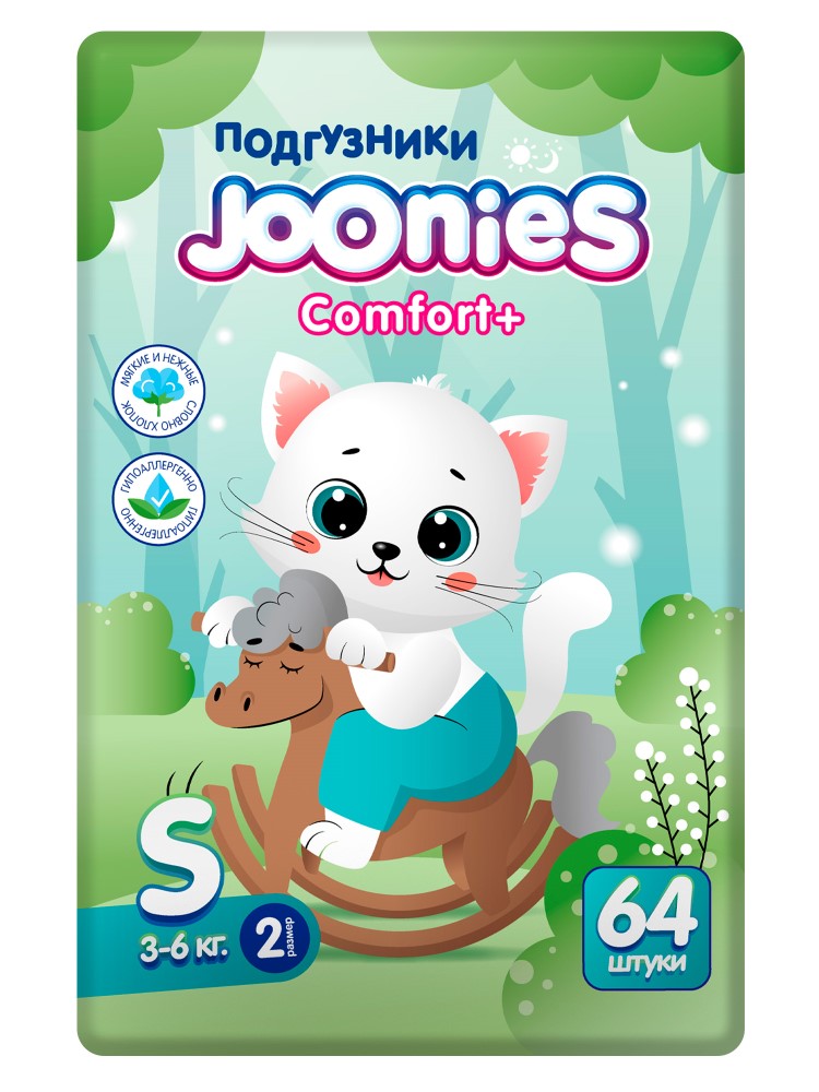 Изображение товара Подгузники Joonies comfort+ для детей размер S 3-6 кг 64 шт