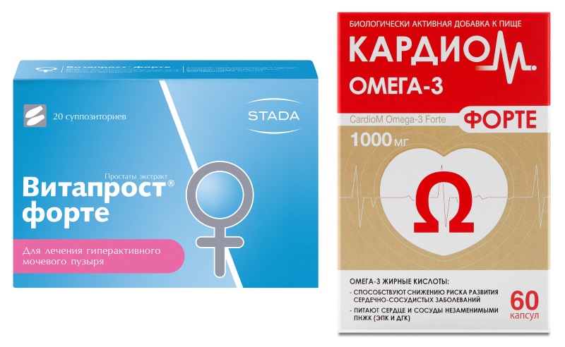 Изображение товара Набор Витапрост Форте 20 мг 20шт. и КардиоМ Омега-3 Форте 60 шт.  со скидкой