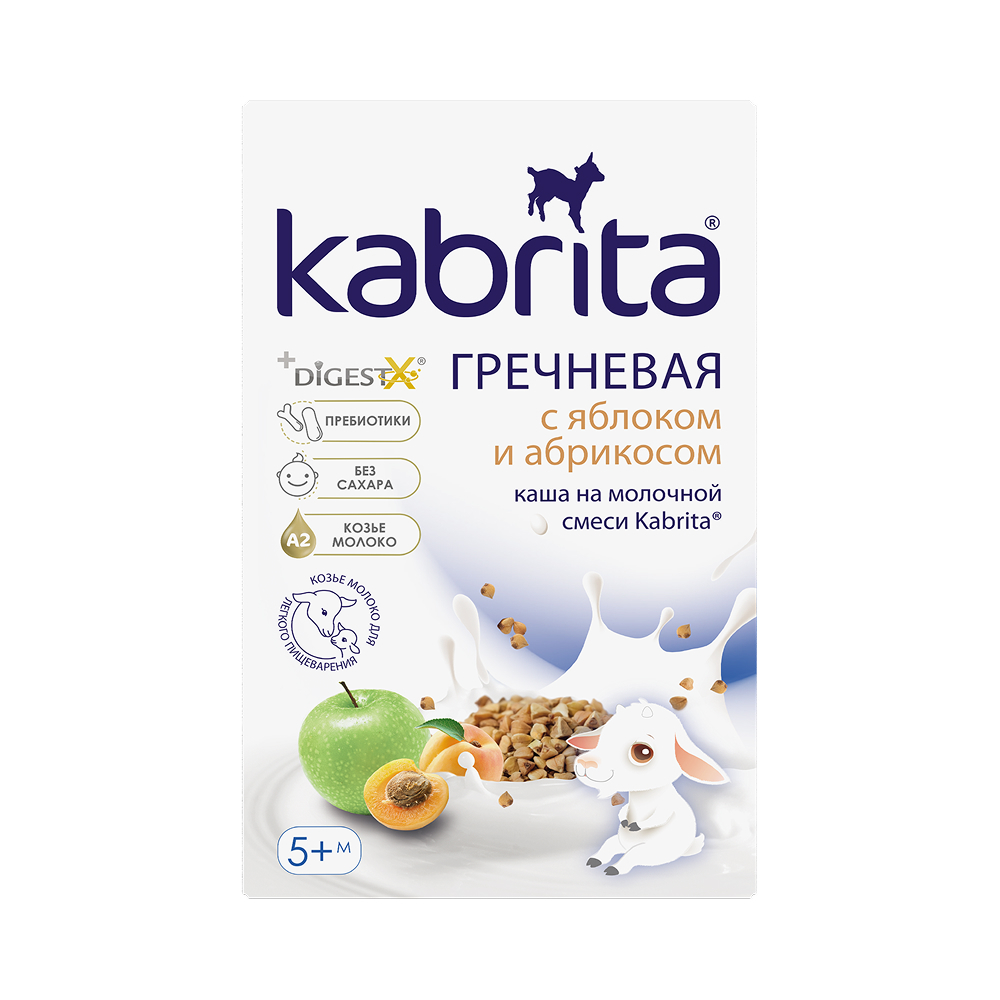 Изображение товара Каша гречневая на козьем молочке с яблоком и абрикосом 180 г Kabrita