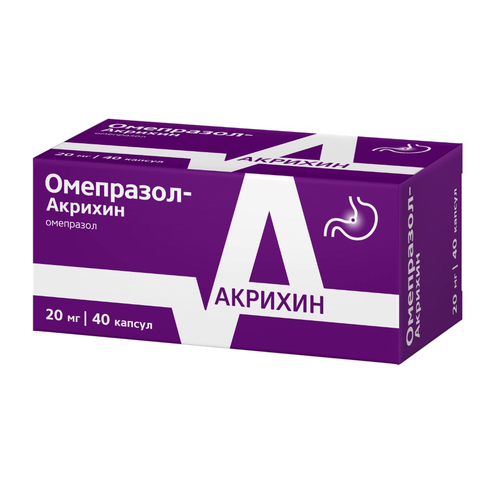 Омепразол-акрихин 20 мг 40 шт. капсулы кишечнорастворимые - цена 101 руб.,  купить в интернет аптеке в таром Крыме Омепразол-акрихин 20 мг 40 шт.  капсулы кишечнорастворимые, инструкция по применению