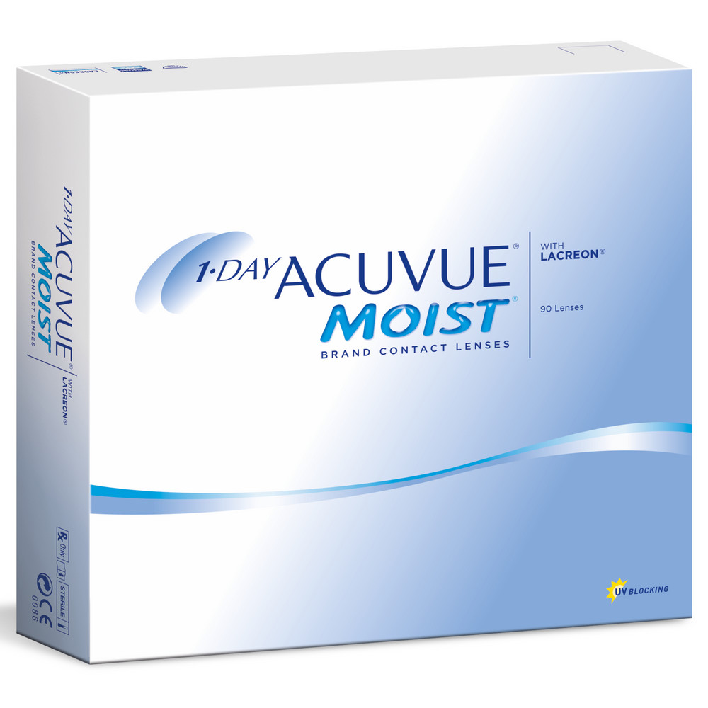 Acuvue 1day moist однодневные контактные линзы 8,5/14,2 90 шт./-2,75/ -  цена 5208.90 руб., купить в интернет аптеке в Луге Acuvue 1day moist  однодневные контактные линзы 8,5/14,2 90 шт./-2,75/, инструкция по  применению