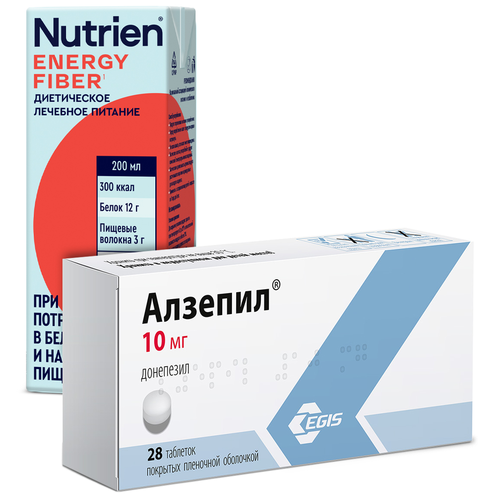 Изображение товара Набор АЛЗЕПИЛ 0,01 N28 ТАБЛ П/ПЛЕН/ОБОЛОЧ + НУТРИЭН ЭНЕРГИЯ С ПИЩЕВЫМИ ВОЛОКНАМИ С НЕЙТРАЛЬНЫМ ВКУСОМ 200МЛ по специальной цене