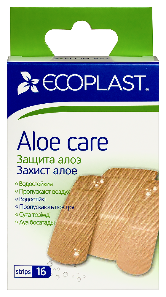 Изображение товара Медицинский полимерный пластырь Ecoplast Aloe Care 16 шт для мелких повреждений