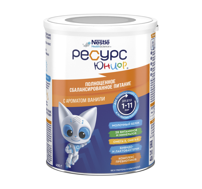 Изображение товара Ресурс юниор спец пищевой продукт со вкусом ванили для детей 1-11 лет 400 гр