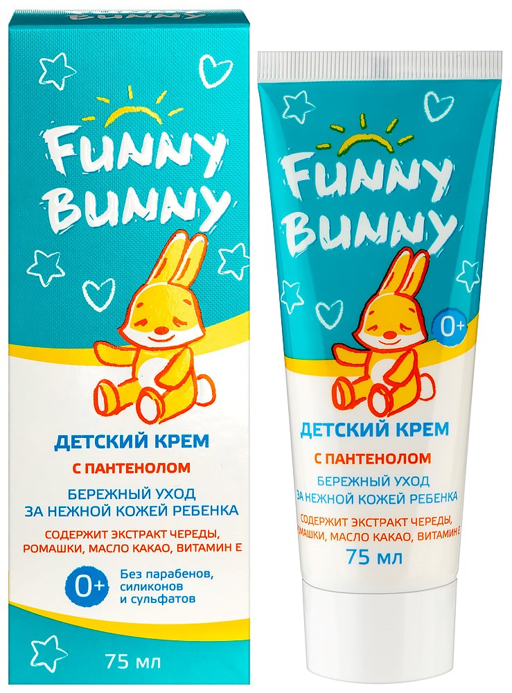 Изображение товара Детский крем с пантенолом Funny bunny 75 мл для чувствительной кожи малыша