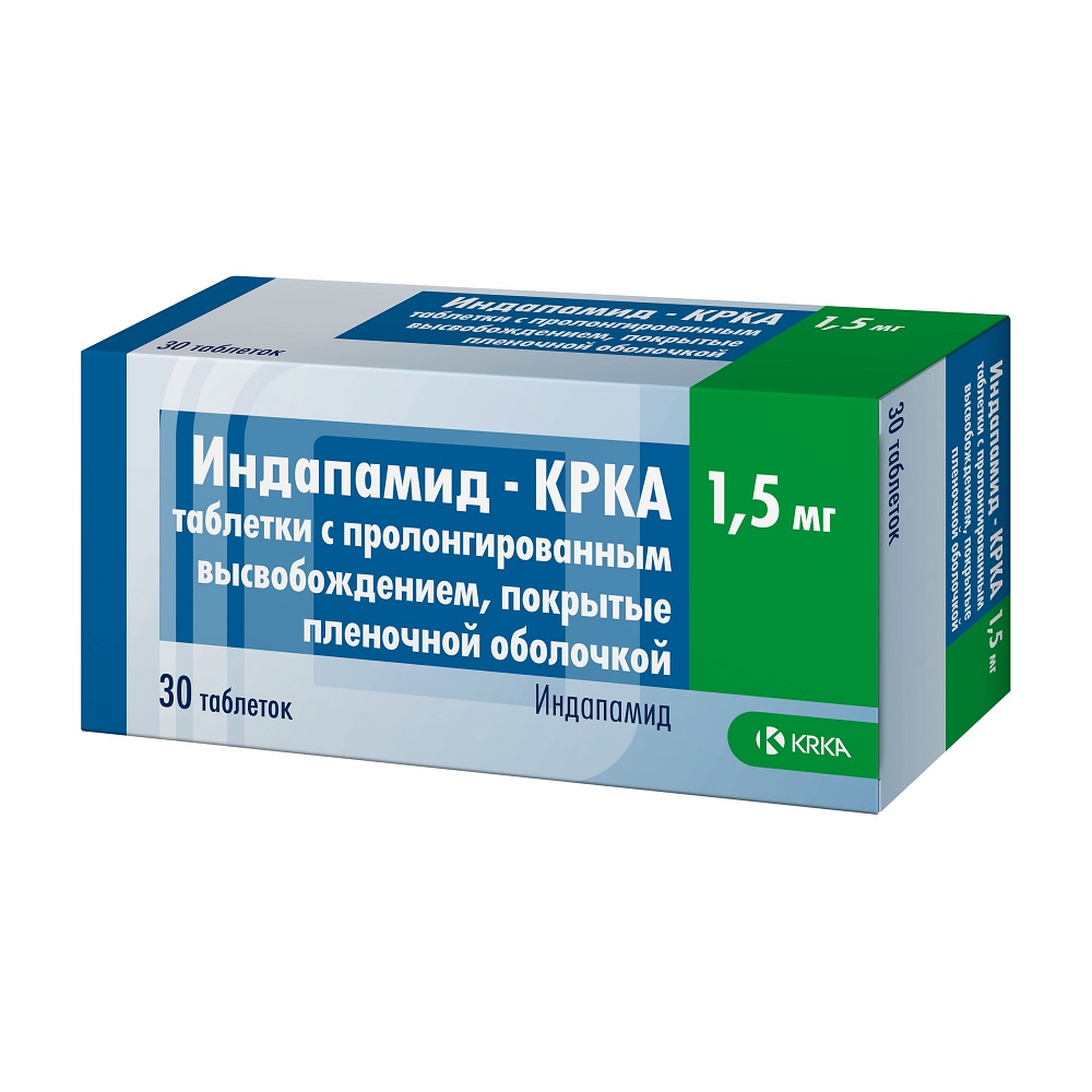 Индапамид-крка 1,5 мг 30 шт. таблетки с пролонгированным высвобождением,  покрытые пленочной оболочкой - цена 115 руб., купить в интернет аптеке в  Москве Индапамид-крка 1,5 мг 30 шт. таблетки с пролонгированным  высвобождением, покрытые