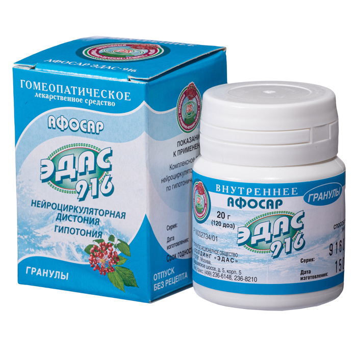 Изображение товара Гомеопатические гранулы Эдас-916 для лечения нейроциркуляторной дистонии 20 г