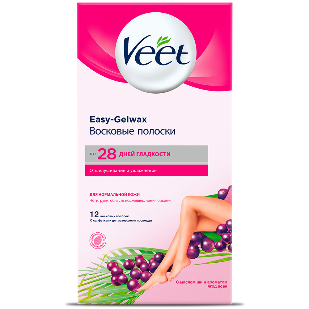 Veet восковые полоски для нормальной кожи 12 шт. - цена 529.70 руб., купить  в интернет аптеке в Кисловодске Veet восковые полоски для нормальной кожи  12 шт., инструкция по применению