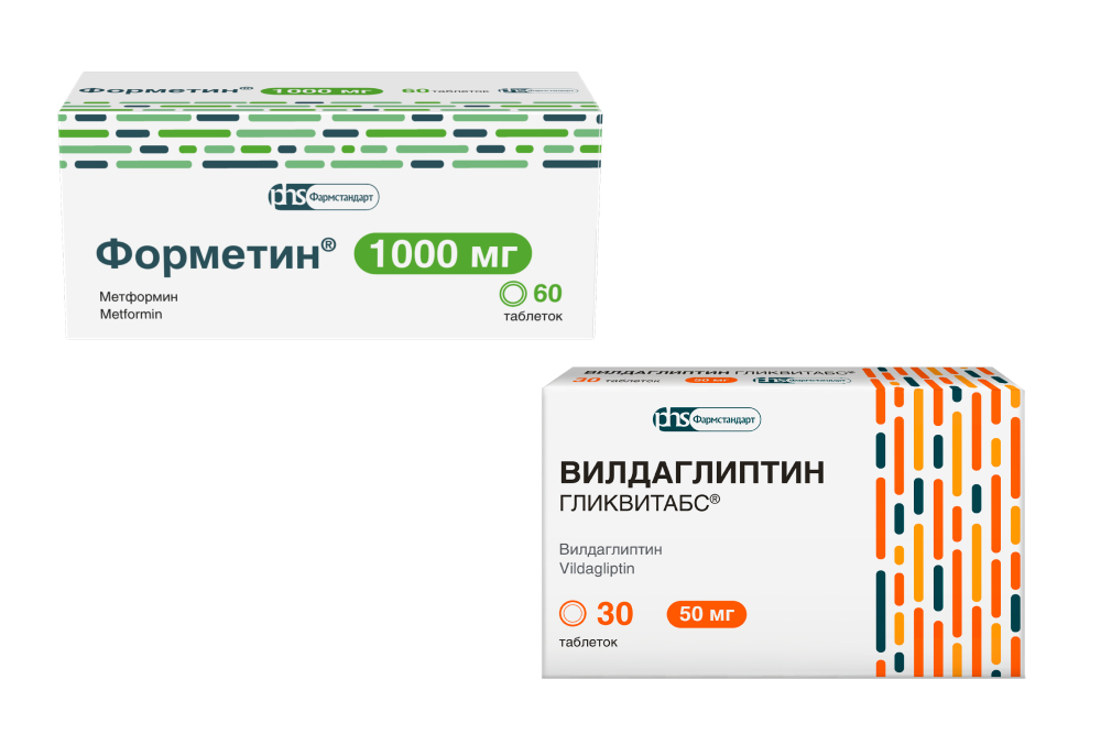 Изображение товара Набор Форметин 1000мг №60 таб + Вилдаглиптин Гликвитабс 50мг №30 таб со скидкой