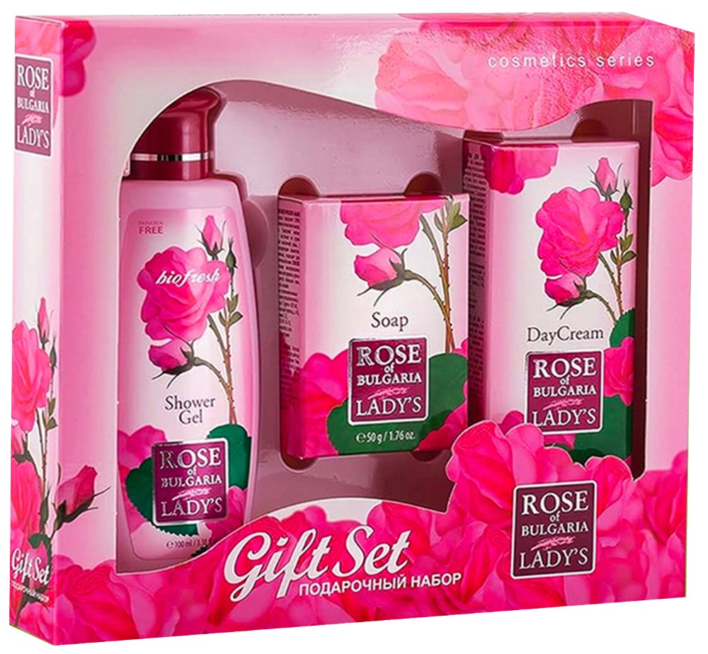 Изображение товара Rose of bulgaria набор подарочный/мыло натуральное косметическое 50 гр+гель для душа 100 мл+крем для лица дневной 30 мл/