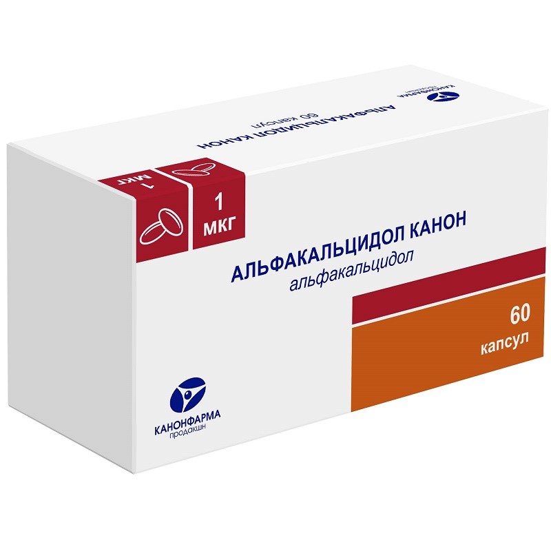 Изображение товара Альфакальцидол Канон 1 мкг 60 капсул для профилактики и лечения остеопороза