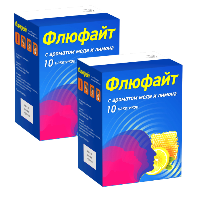 Изображение товара Набор из 2-х уп. Флюфайт 10 пакетиков аромат мед и лимон при простуде и гриппе со скидкой!