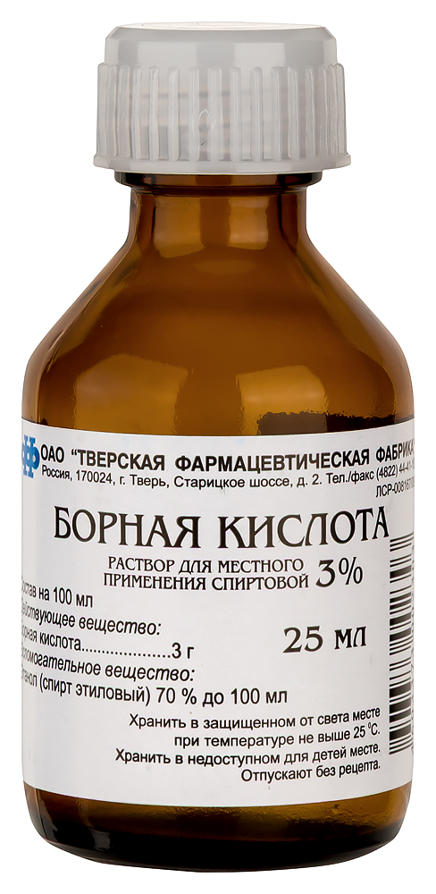 Изображение товара Борная кислота 3% раствор для местного применения спиртовой 25 мл флакон