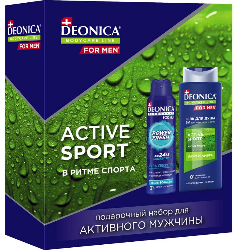Изображение товара Deonica for men набор/дезодорант power fresh 150 мл+гель для душа active sport 250 мл/