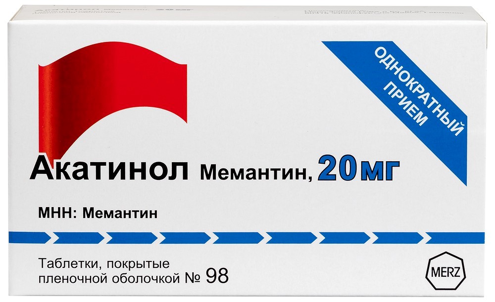 Акатинол мемантин 20 мг 98 шт. таблетки, покрытые пленочной оболочкой инструкция по применению