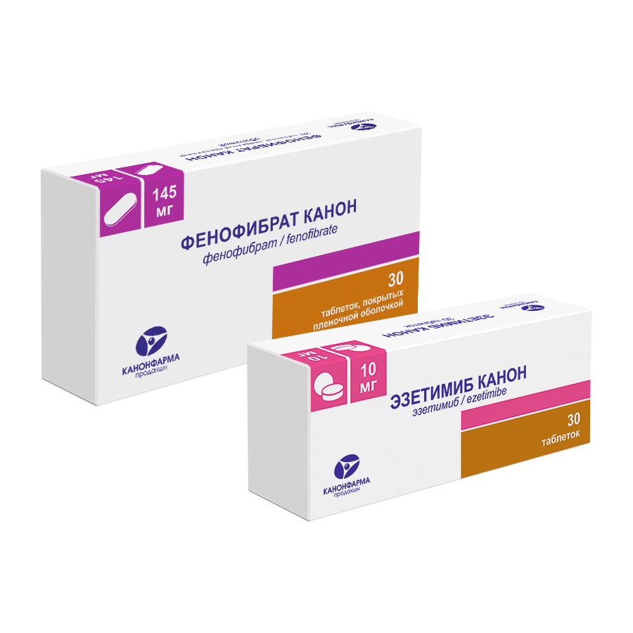 Изображение товара Набор Фенофибрат Канон 145 мг 30 шт + Эзетимиб Канон 10 мг 30 шт со скидкой