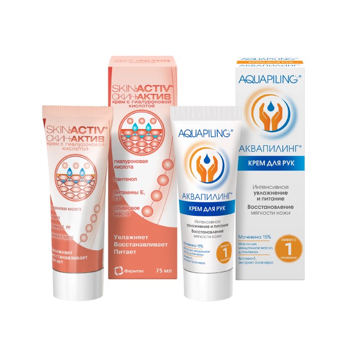 Изображение товара Набор СКИН-АКТИВ КРЕМ 75МЛ + АКВАПИЛИНГ КРЕМ ДЛЯ РУК ОТ ОГРУБЕВШЕЙ КОЖИ И СУХИХ МОЗОЛЕЙ 75МЛ со скидкой