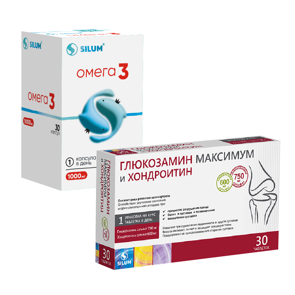 Изображение товара НАБОР ГЛЮКОЗАМИН МАКСИМУМ И ХОНДРОИТИН VIA VIT N30 ТАБЛ +ОМЕГА-3 ВИАВИТ N30 КАПС закажи комплект со скидкой