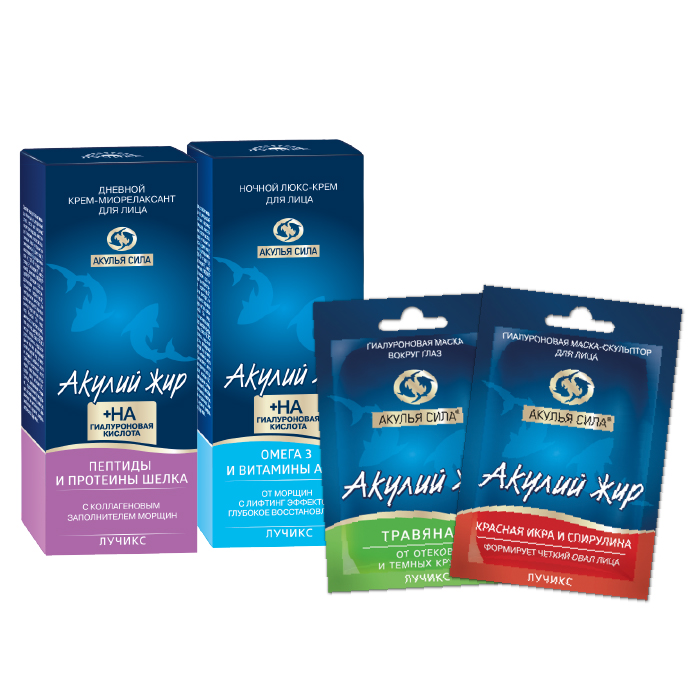 Изображение товара Набор подарочный Акулья сила лифтинг для лица: Крем с гиалуроновой кислотой дневной + ночной + 2 маски