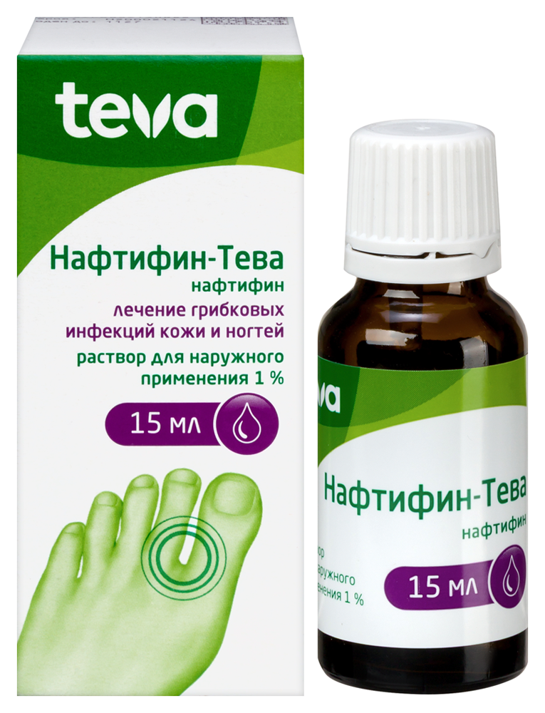 Изображение товара Нафтифин-тева 1% раствор для наружного применения 15 мл - лечение грибковых инфекций кожи и ногтей