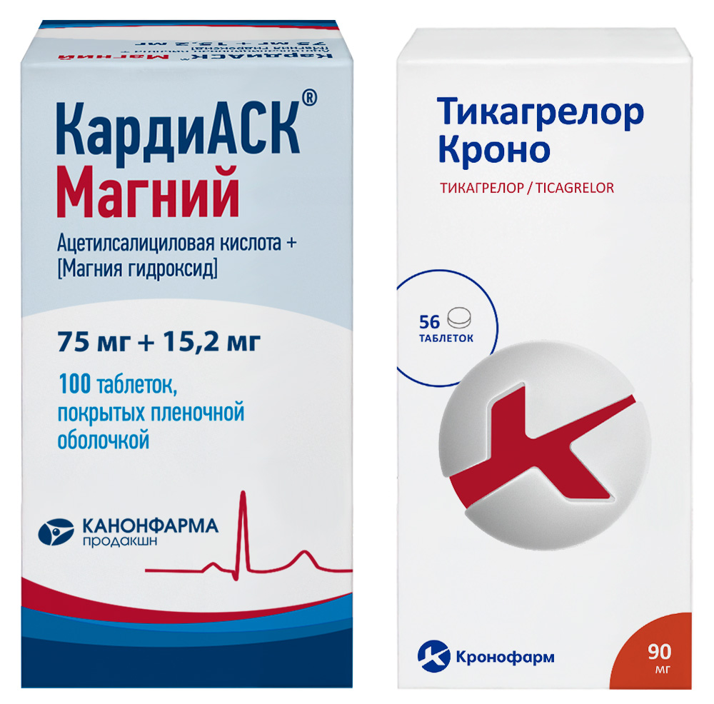 Изображение товара Набор КардиАСК Магний таб. ппо 75 мг+15.2 мг № 100 + Тикагрелор Кроно таб.ппо 90 мг № 56