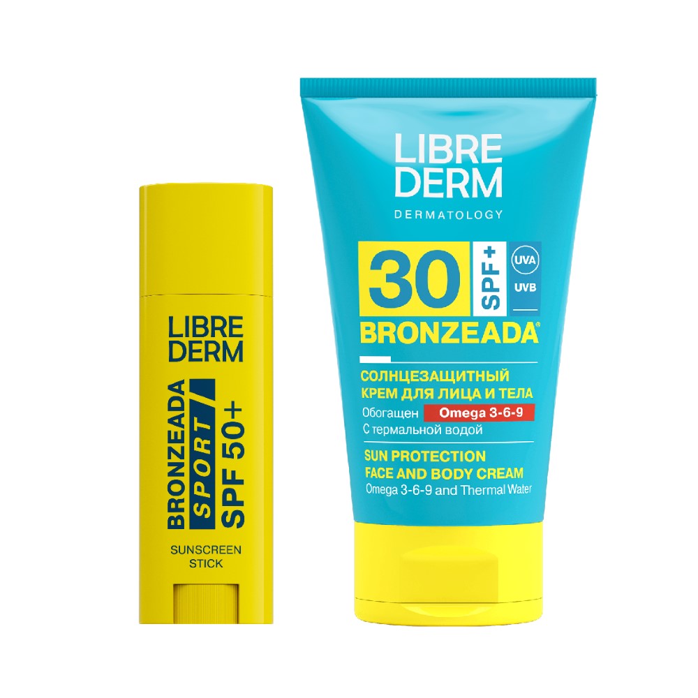Изображение товара Набор ЛИБРИДЕРМ БРОНЗИАДА: солнцезащитный крем SPF30 + стик для губ и лица солнцезащитный SPF50