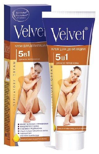 Velvet крем для депиляции 5 в 1 для всех типов кожи 100 мл - цена 187 руб., купить в интернет аптеке в Москве Velvet крем для депиляции 5 в 1 для всех типов кожи 100 мл, инструкция по применению