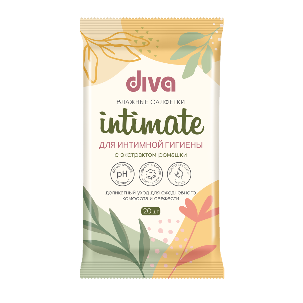 Изображение товара Diva intimate салфетки для интимной гигиены с экстрактом ромашки 20 шт.