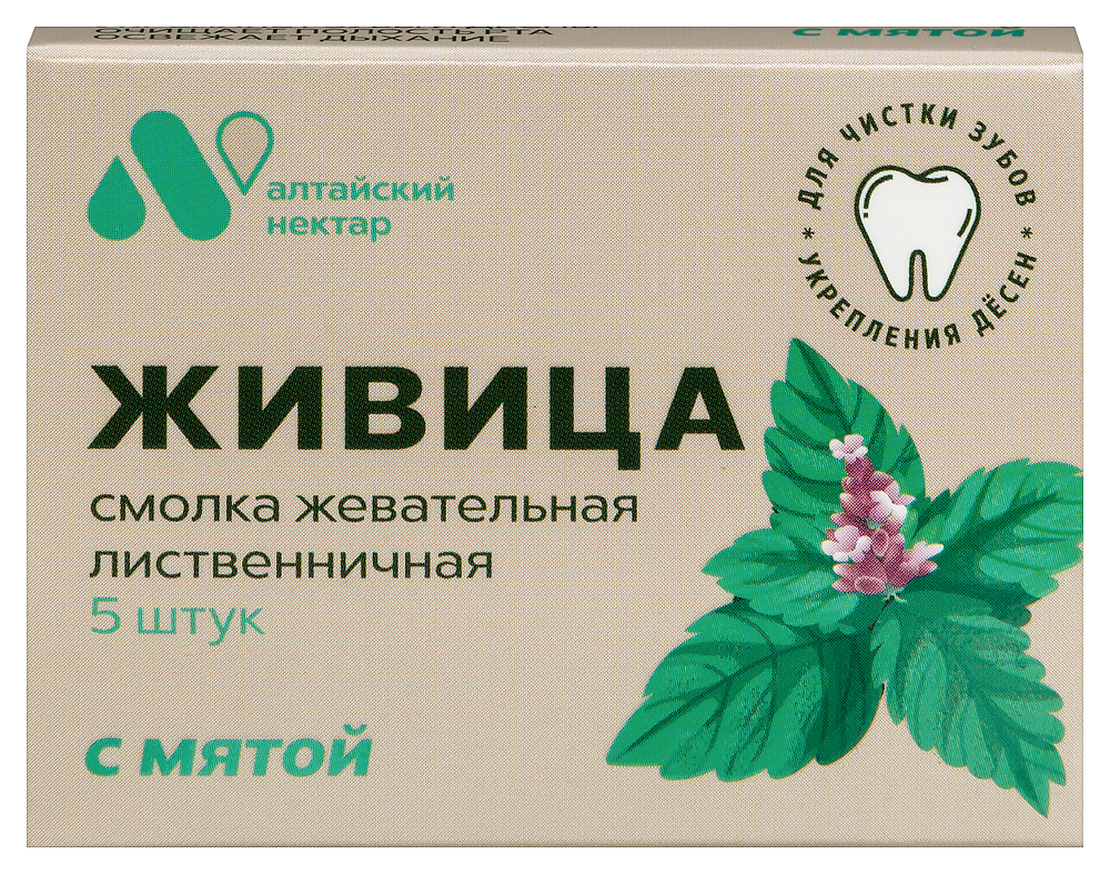 Изображение товара Живица смолка жевательная из лиственницы с мятой 5 шт для гигиены полости рта